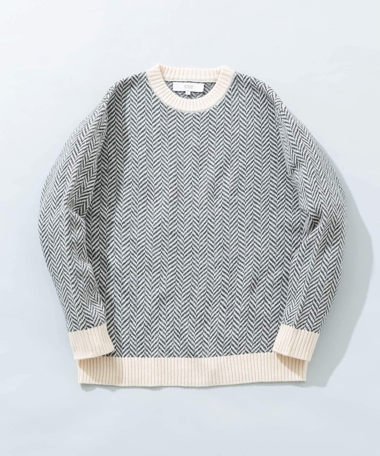 URBAN RESEARCH ROSSO「『XLサイズあり』ヘリンボーン柄クルーネックニット」|ニット・セーター|