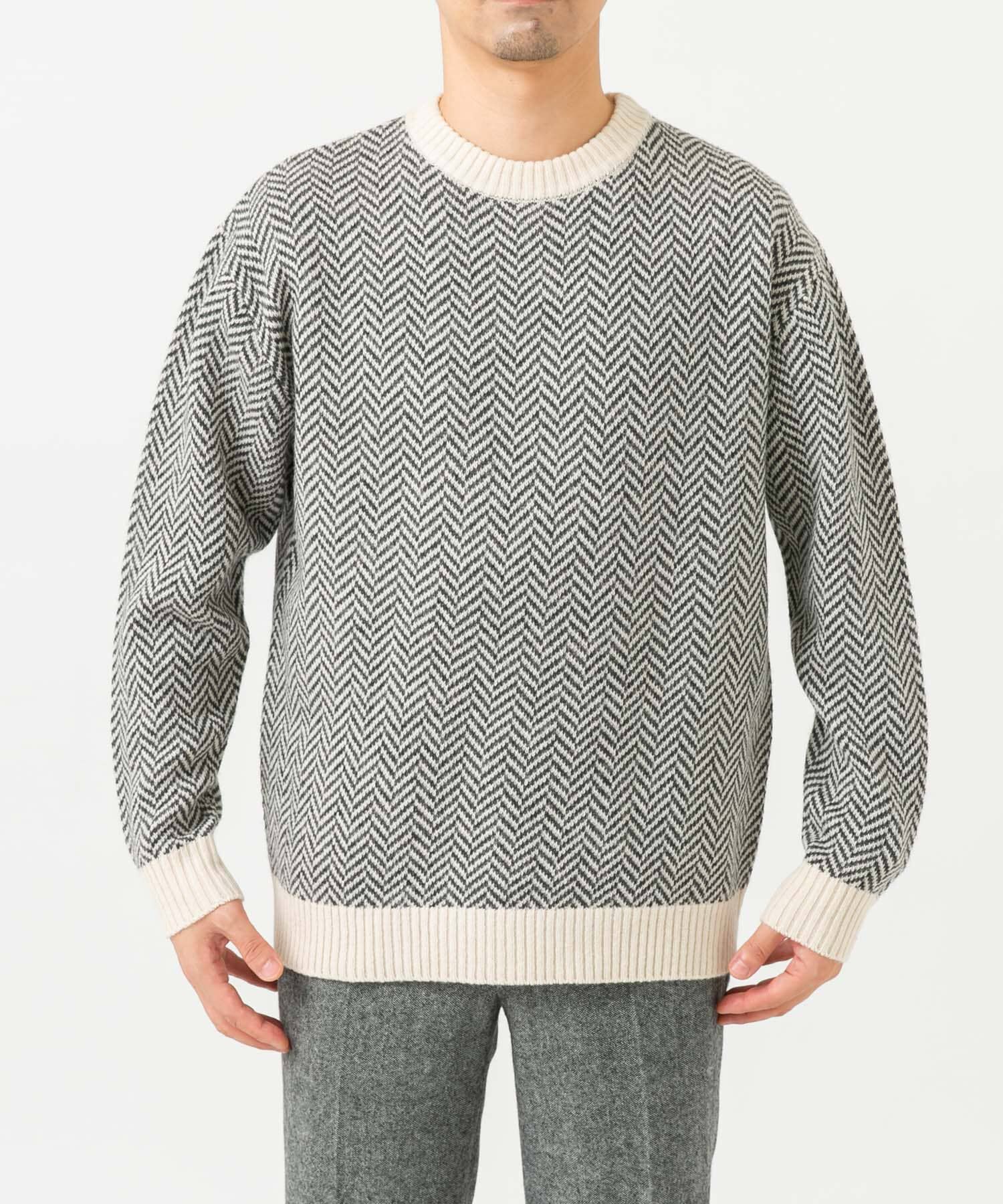 URBAN RESEARCH ROSSO「『XLサイズあり』ヘリンボーン柄クルーネックニット」|ニット・セーター|