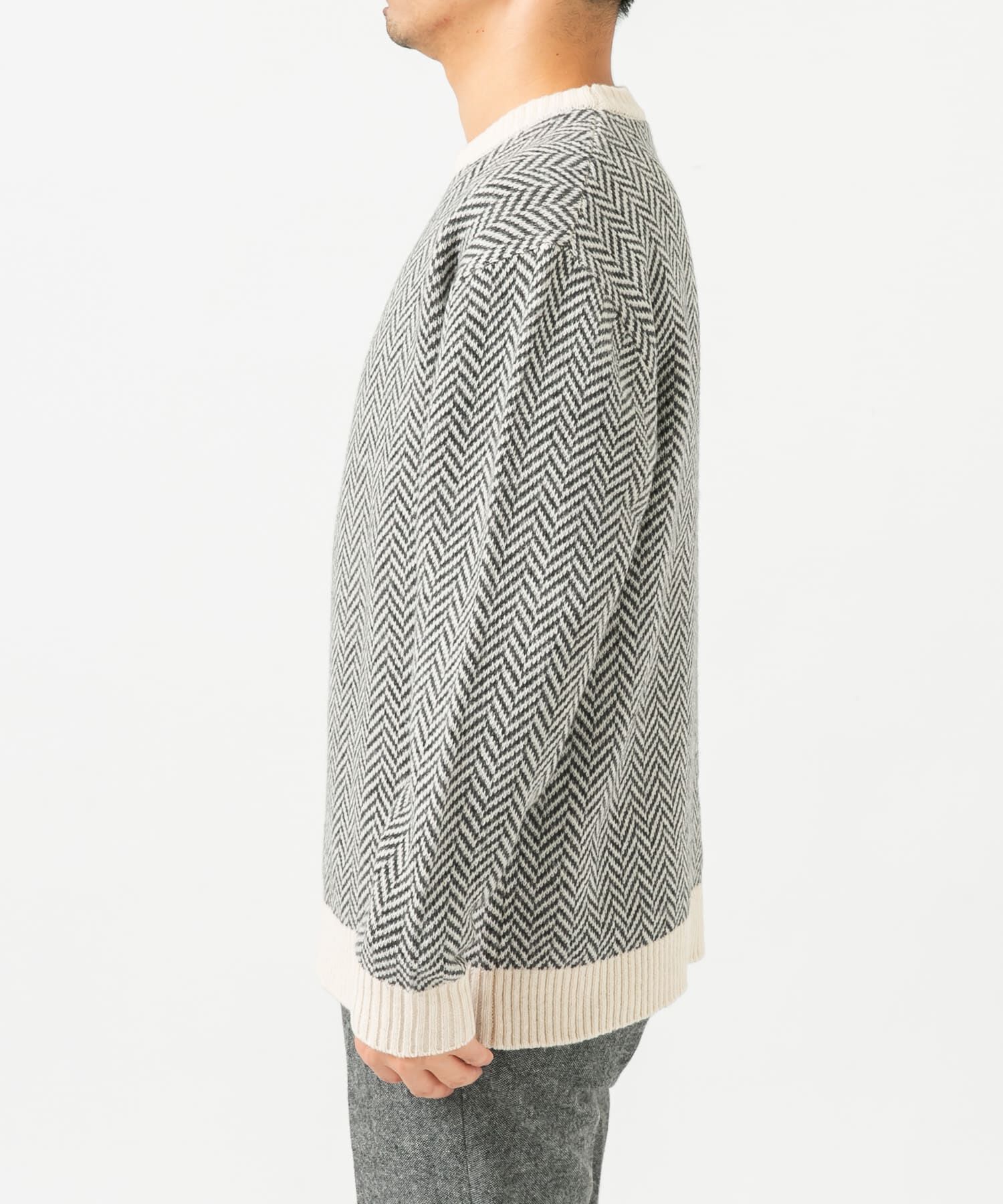 URBAN RESEARCH ROSSO「『XLサイズあり』ヘリンボーン柄クルーネックニット」|ニット・セーター|