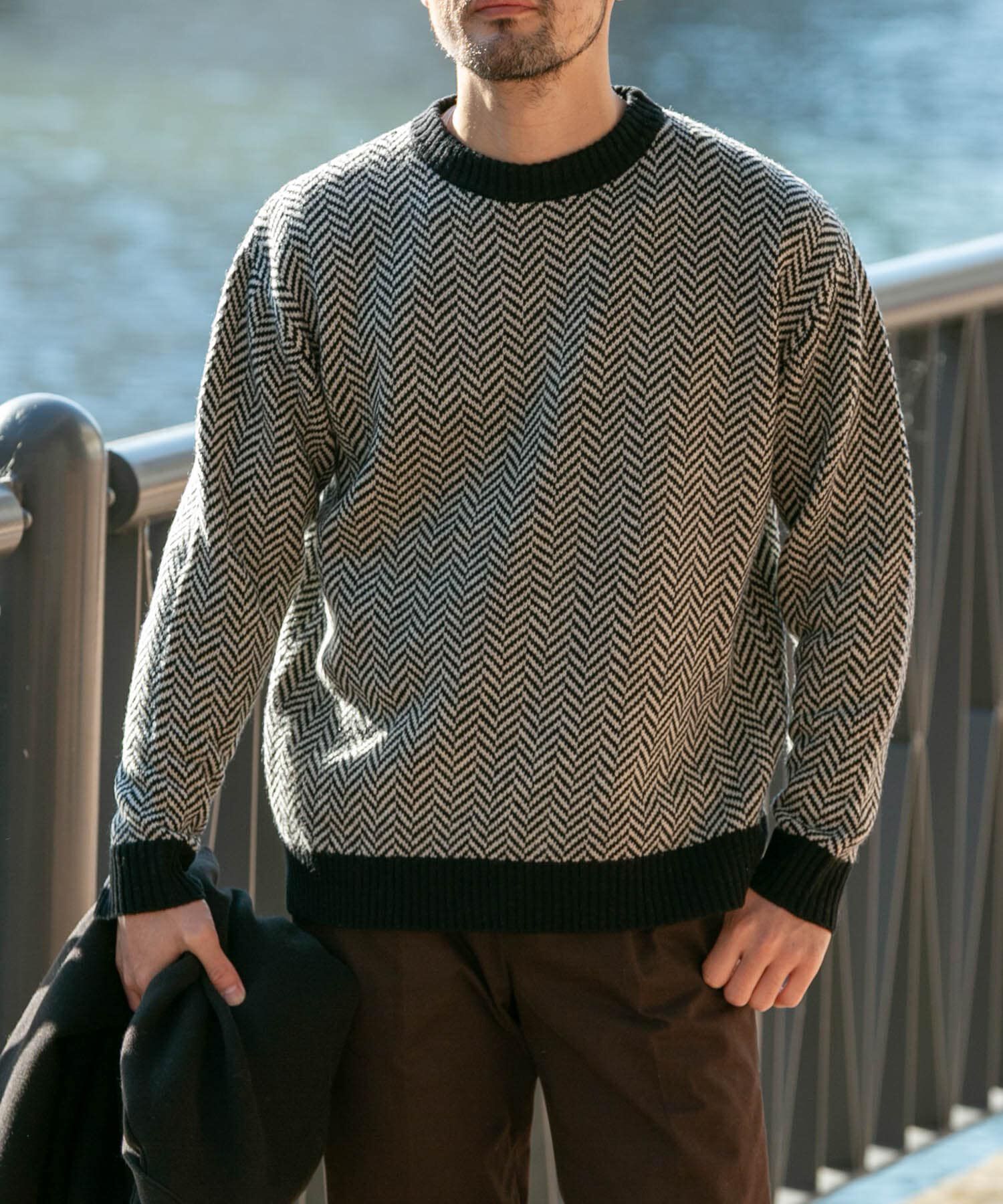URBAN RESEARCH ROSSO「『XLサイズあり』ヘリンボーン柄クルーネックニット」|ニット・セーター|