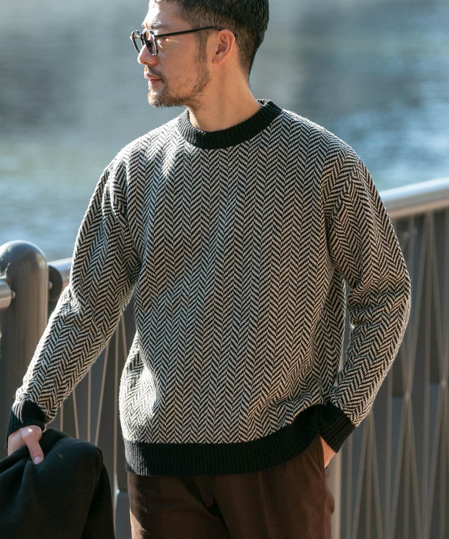 URBAN RESEARCH ROSSO「『XLサイズあり』ヘリンボーン柄クルーネックニット」|ニット・セーター|