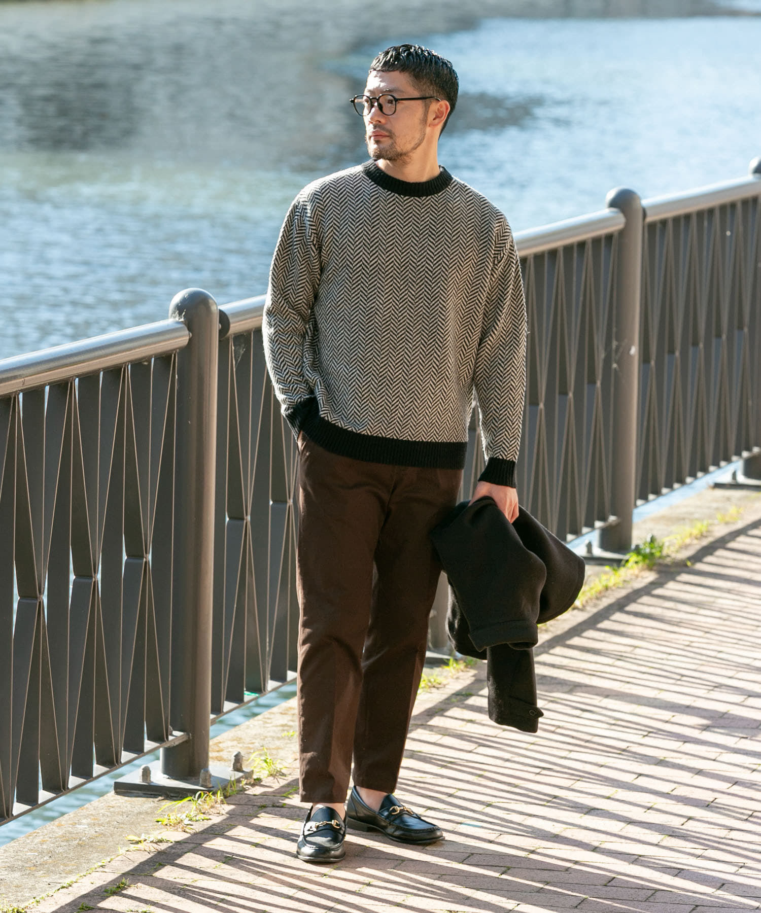 URBAN RESEARCH ROSSO「『XLサイズあり』ヘリンボーン柄クルーネックニット」|ニット・セーター|