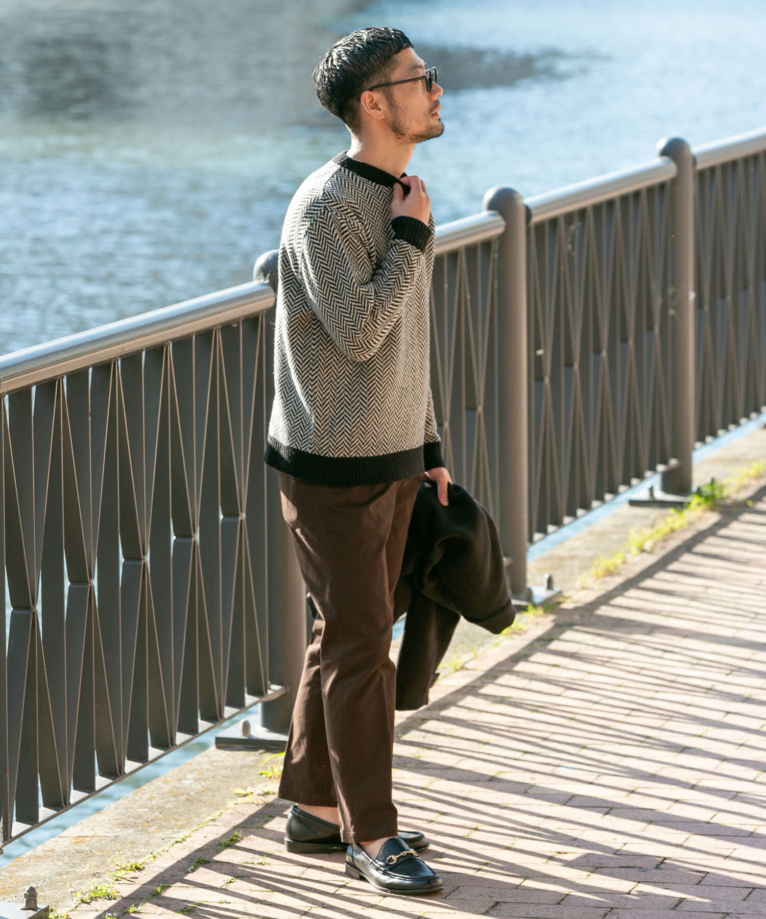 URBAN RESEARCH ROSSO「『XLサイズあり』ヘリンボーン柄クルーネックニット」|ニット・セーター|