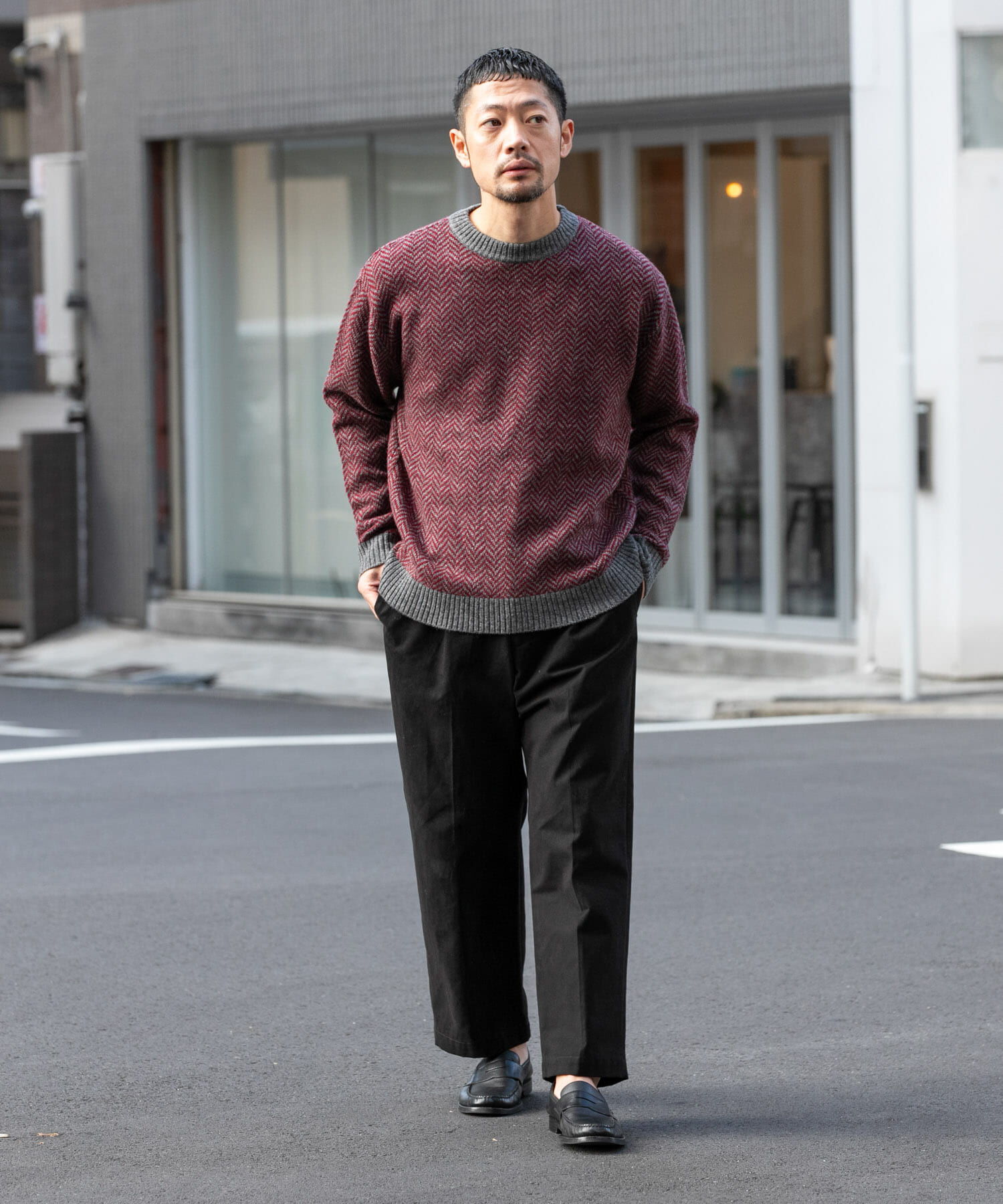 URBAN RESEARCH ROSSO「『XLサイズあり』ヘリンボーン柄クルーネックニット」|ニット・セーター|