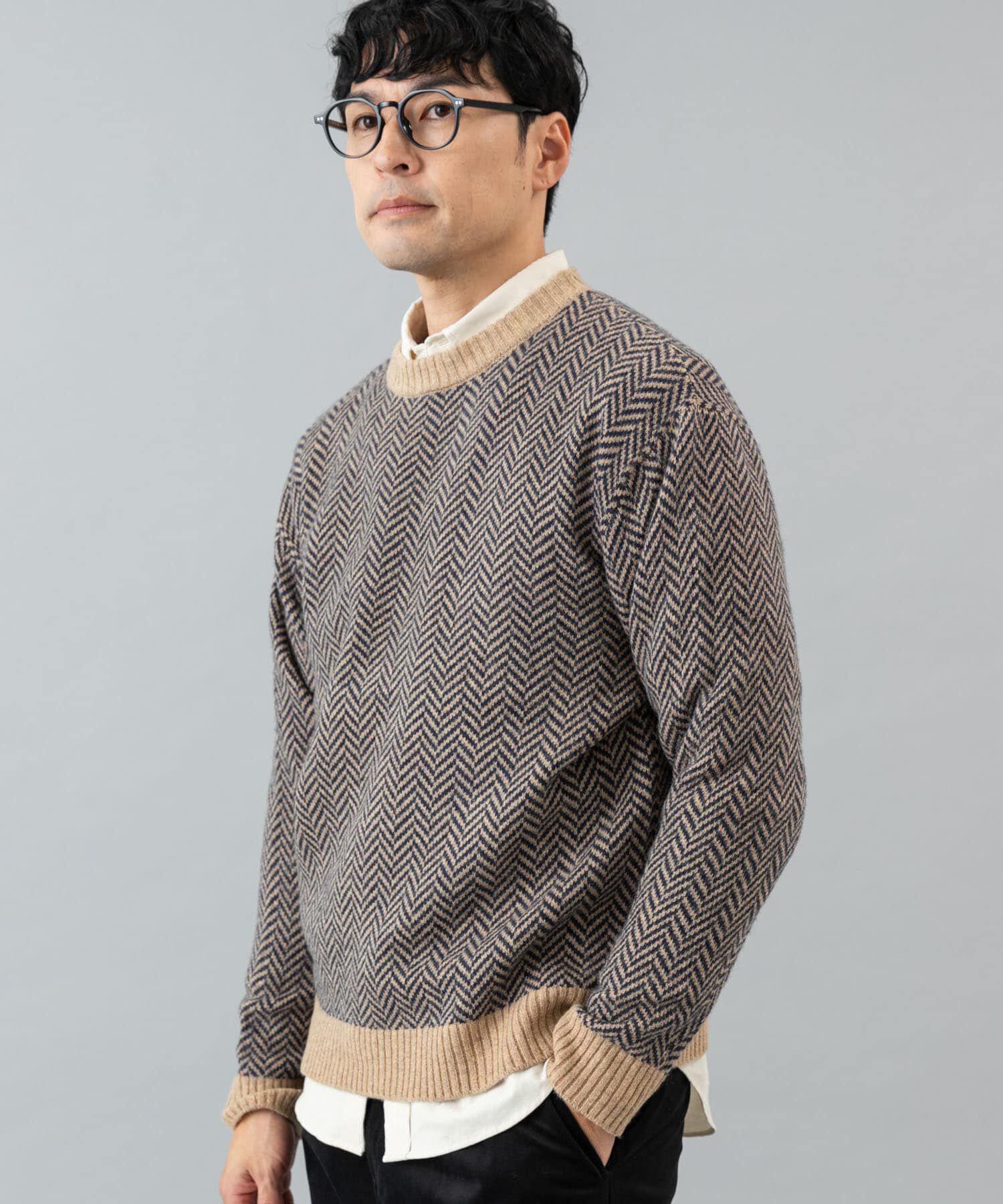 URBAN RESEARCH ROSSO「『XLサイズあり』ヘリンボーン柄クルーネックニット」|ニット・セーター|
