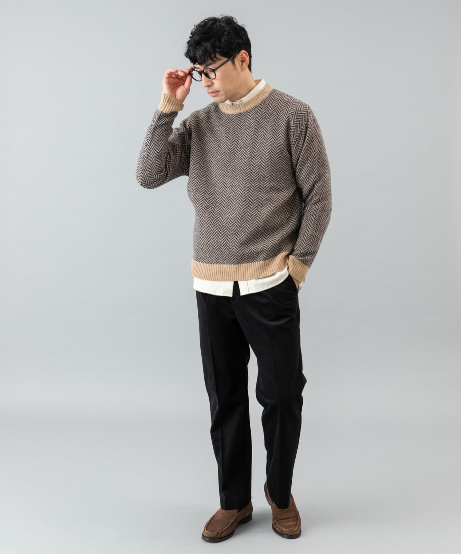 URBAN RESEARCH ROSSO「『XLサイズあり』ヘリンボーン柄クルーネックニット」|ニット・セーター|
