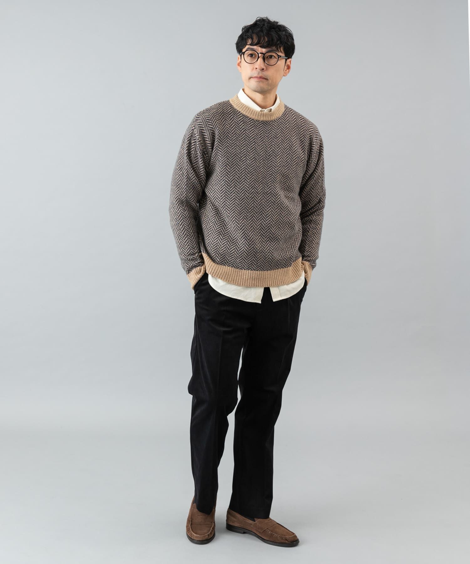 URBAN RESEARCH ROSSO「『XLサイズあり』ヘリンボーン柄クルーネックニット」|ニット・セーター|