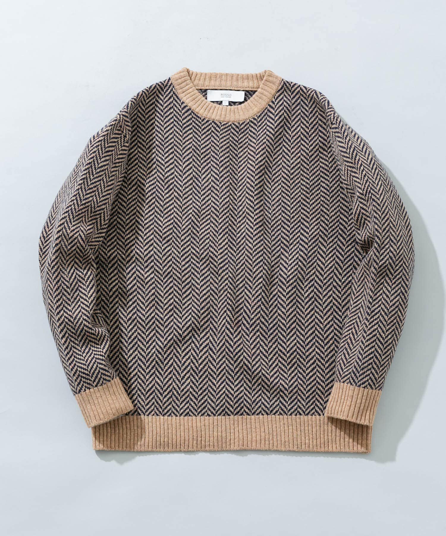 URBAN RESEARCH ROSSO「『XLサイズあり』ヘリンボーン柄クルーネックニット」|ニット・セーター|