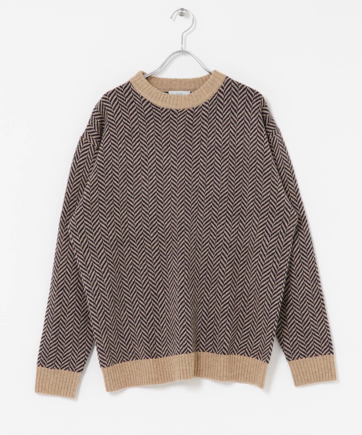 URBAN RESEARCH ROSSO「『XLサイズあり』ヘリンボーン柄クルーネックニット」|ニット・セーター|