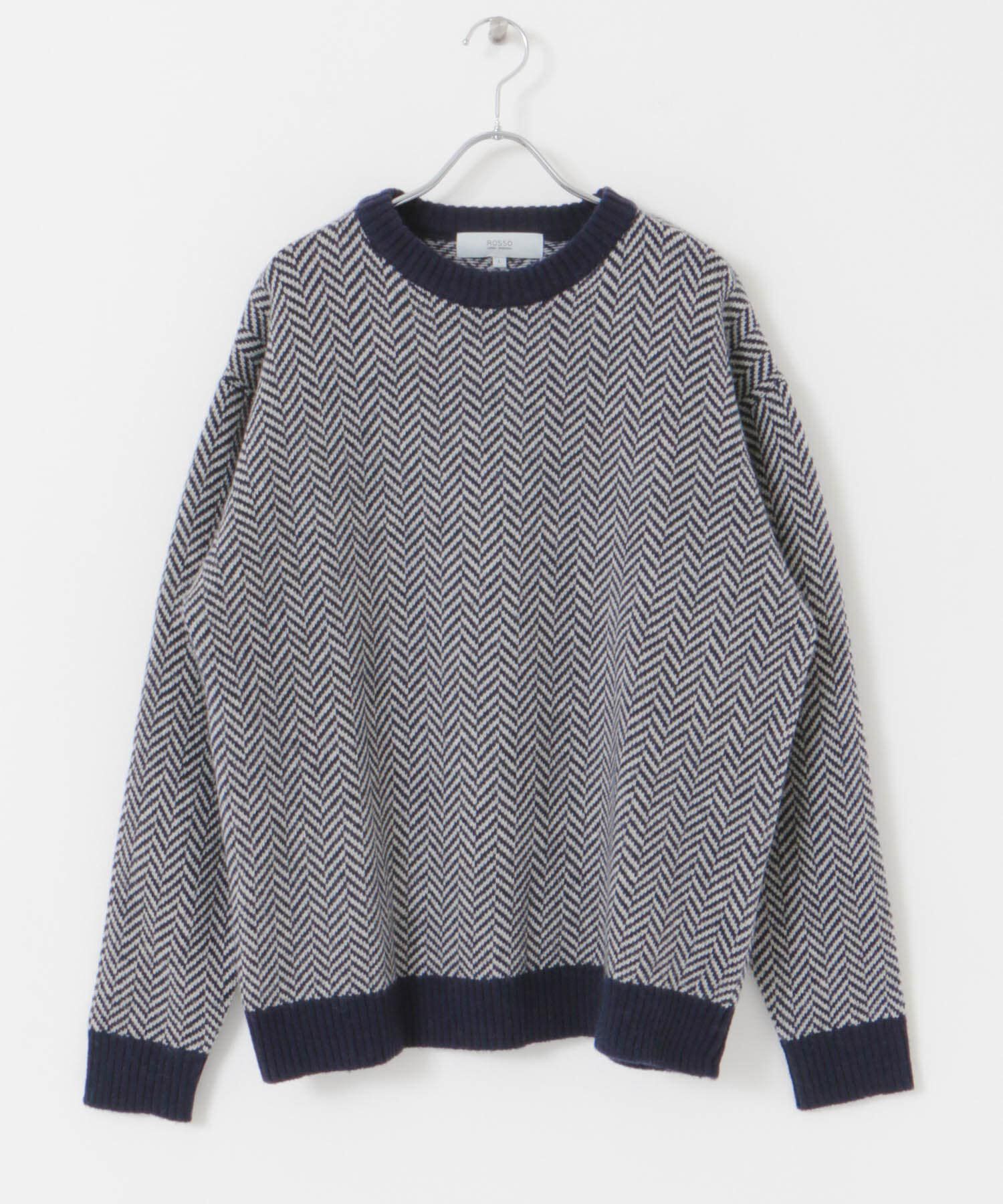 URBAN RESEARCH ROSSO「『XLサイズあり』ヘリンボーン柄クルーネックニット」|ニット・セーター|