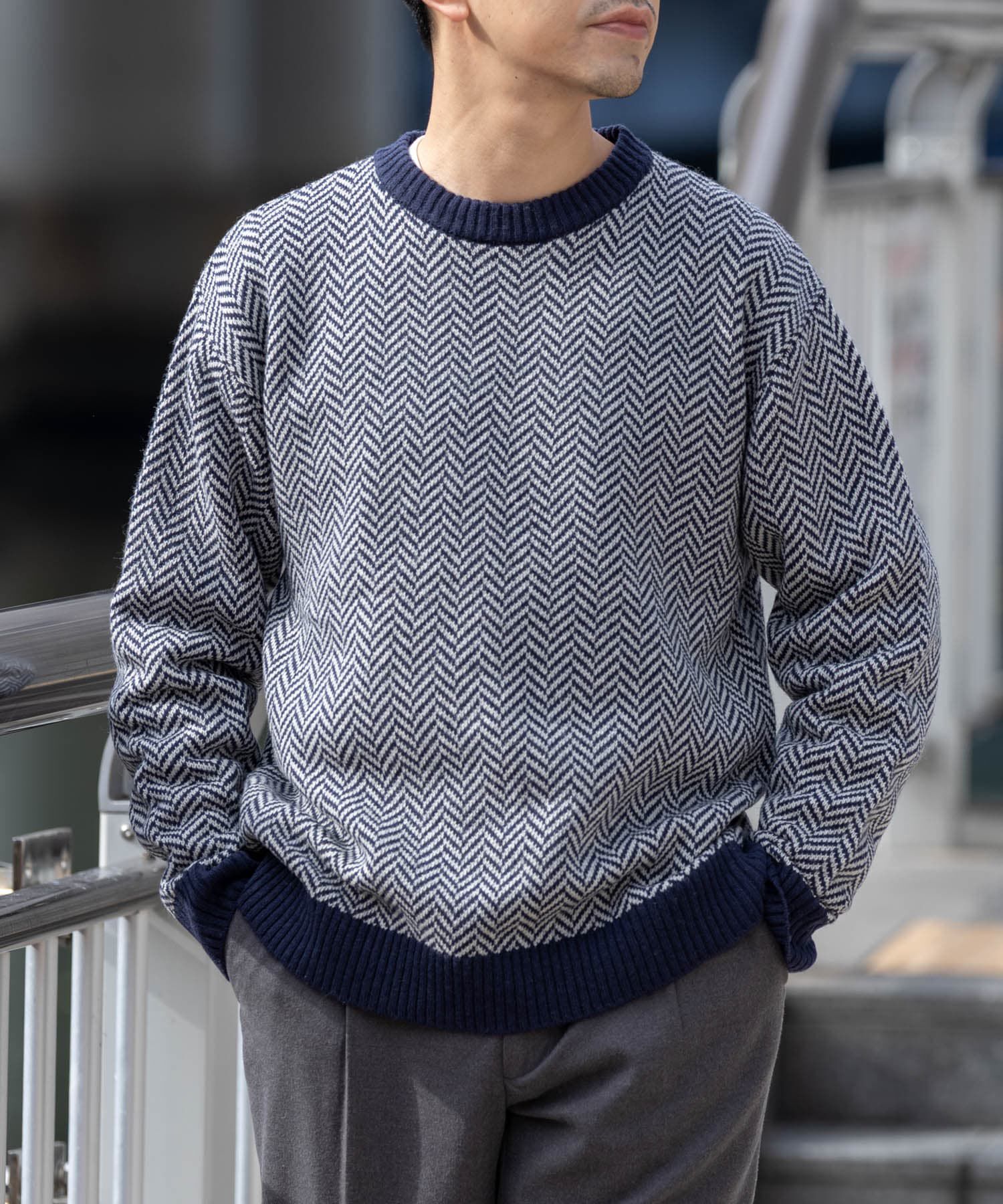 URBAN RESEARCH ROSSO「『XLサイズあり』ヘリンボーン柄クルーネックニット」|ニット・セーター|
