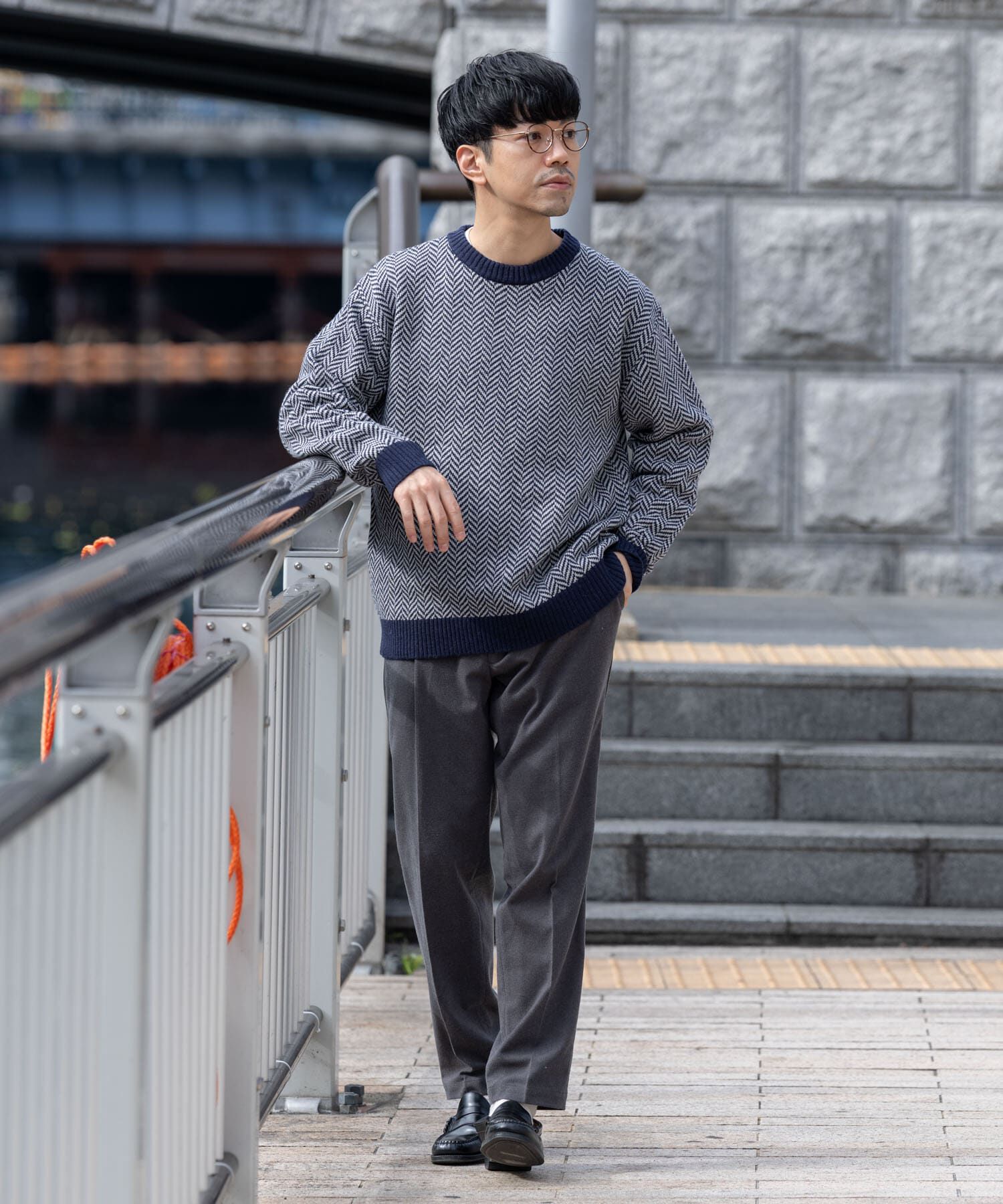 URBAN RESEARCH ROSSO「『XLサイズあり』ヘリンボーン柄クルーネックニット」|ニット・セーター|