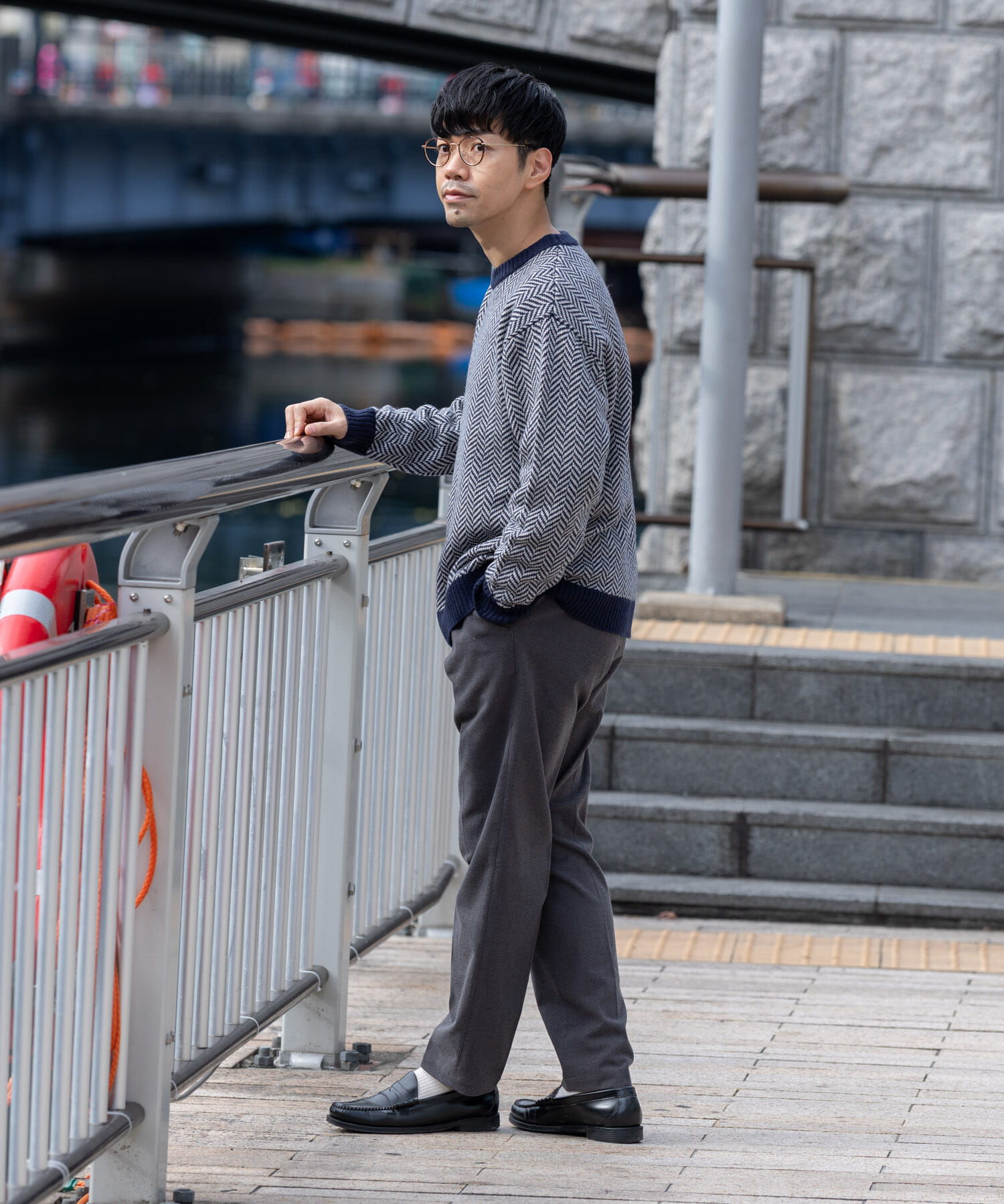 URBAN RESEARCH ROSSO「『XLサイズあり』ヘリンボーン柄クルーネックニット」|ニット・セーター|