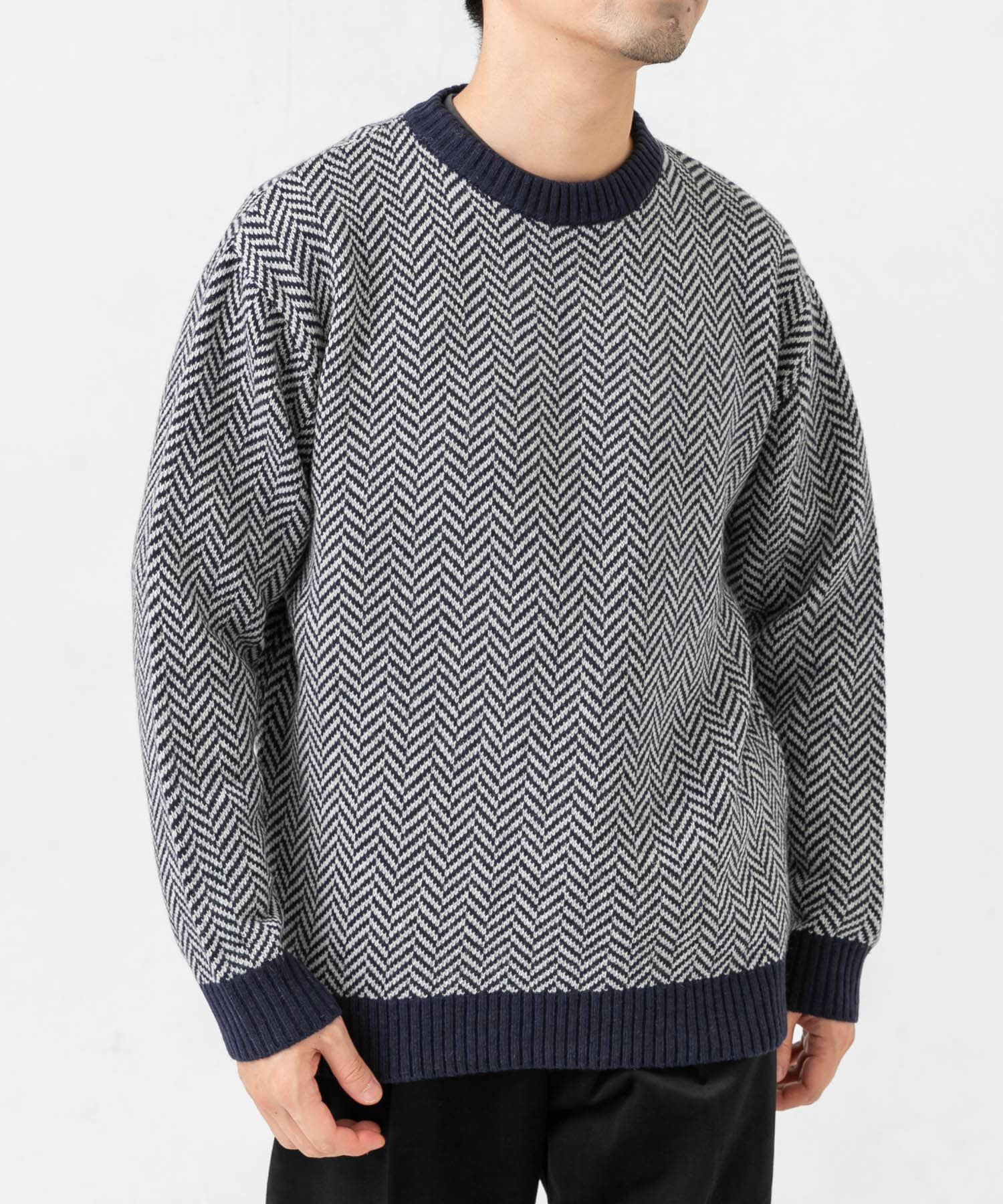URBAN RESEARCH ROSSO「『XLサイズあり』ヘリンボーン柄クルーネックニット」|ニット・セーター|