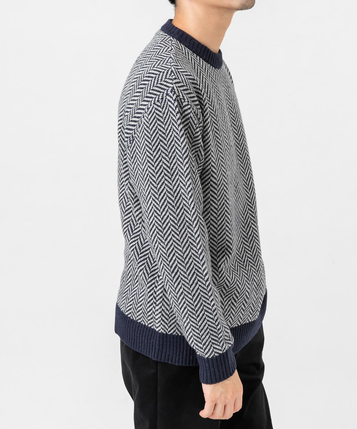 URBAN RESEARCH ROSSO「『XLサイズあり』ヘリンボーン柄クルーネックニット」|ニット・セーター|