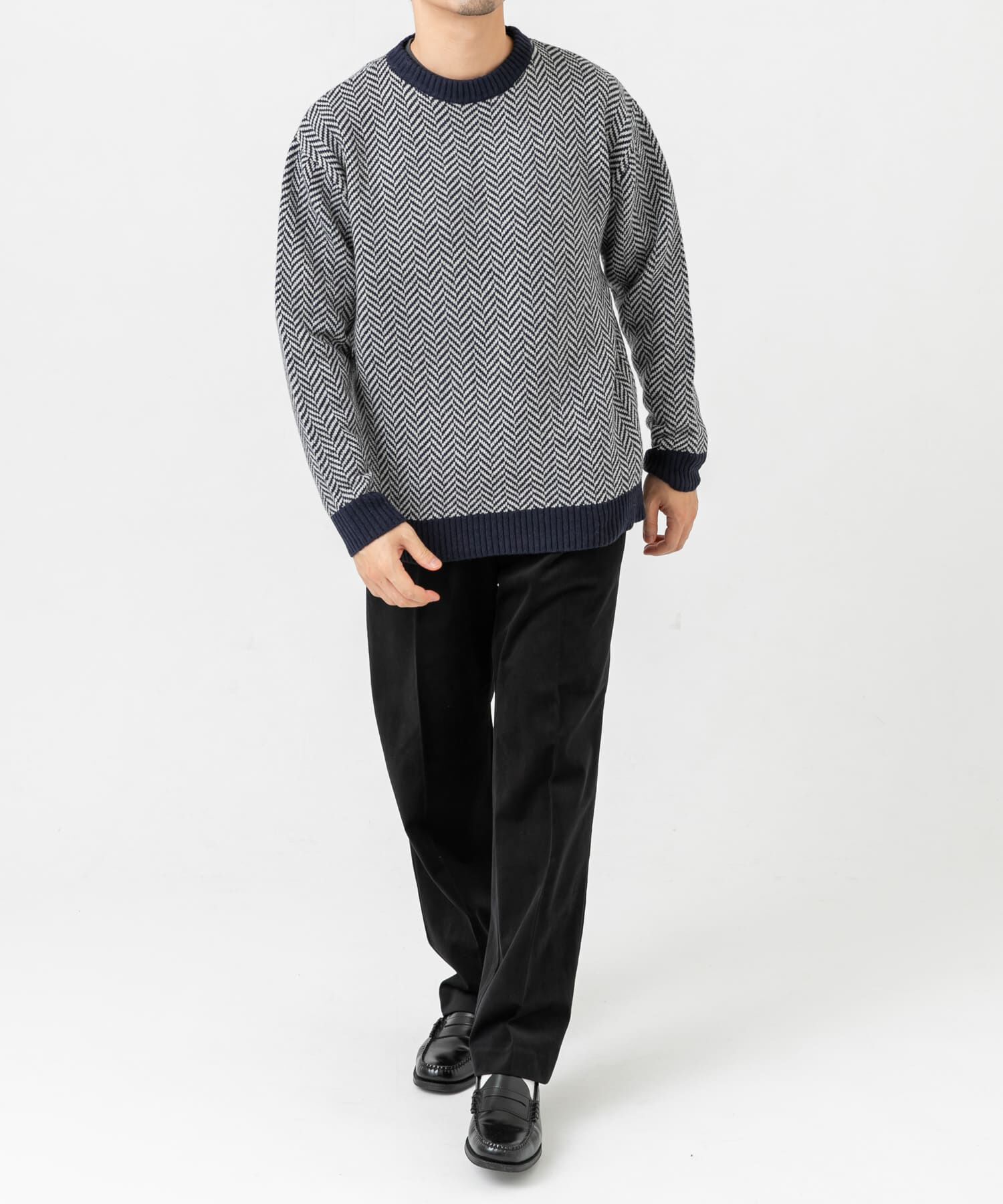 URBAN RESEARCH ROSSO「『XLサイズあり』ヘリンボーン柄クルーネックニット」|ニット・セーター|