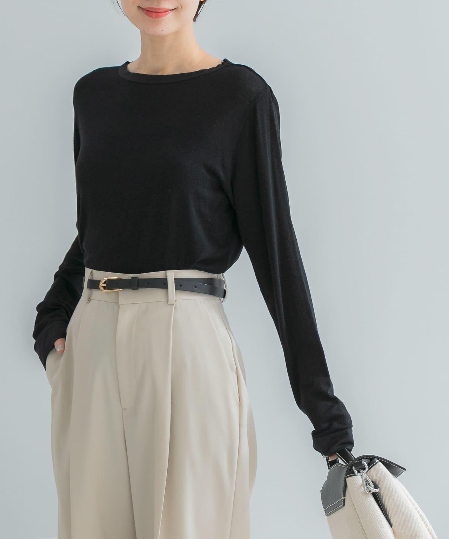 URBAN RESEARCH ROSSO「シルク混ドッキングカットソー」|Tシャツ・カットソー|ブラック