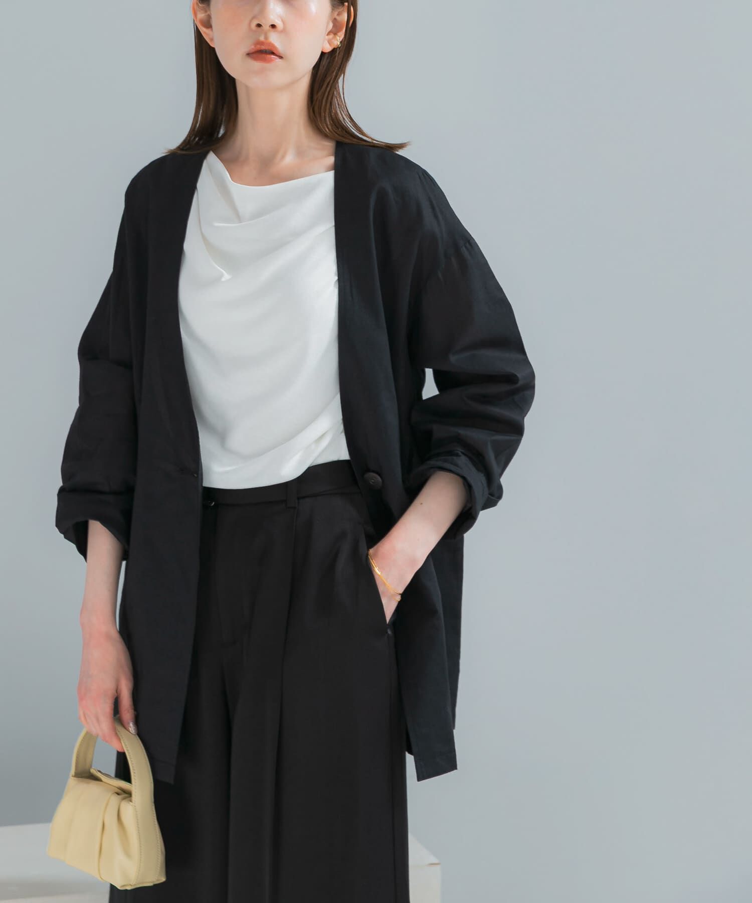 URBAN RESEARCH ROSSO「メモリーコットンライトジャケット」|ノーカラージャケット|ブラック