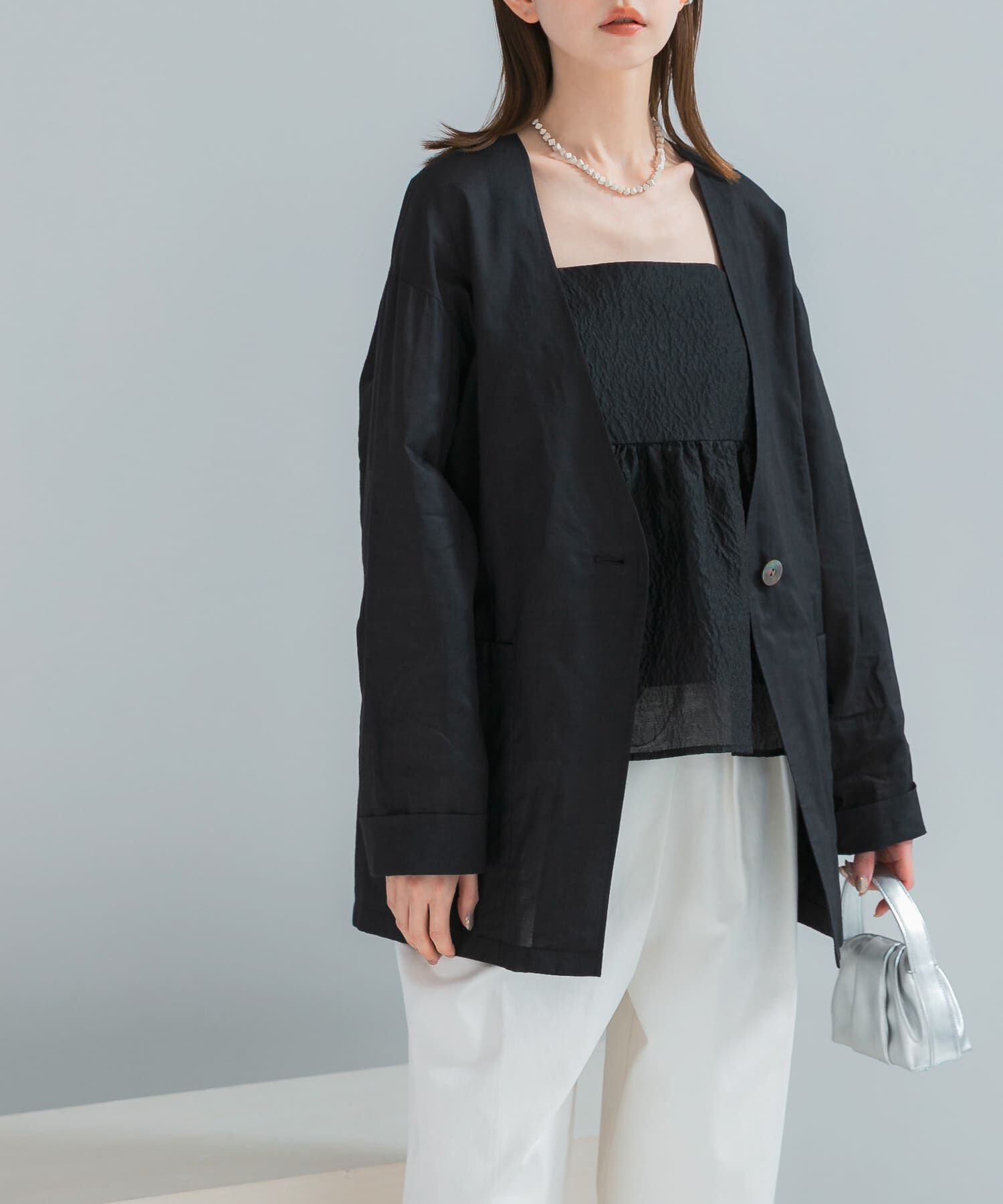 URBAN RESEARCH ROSSO「メモリーコットンライトジャケット」|ノーカラージャケット|