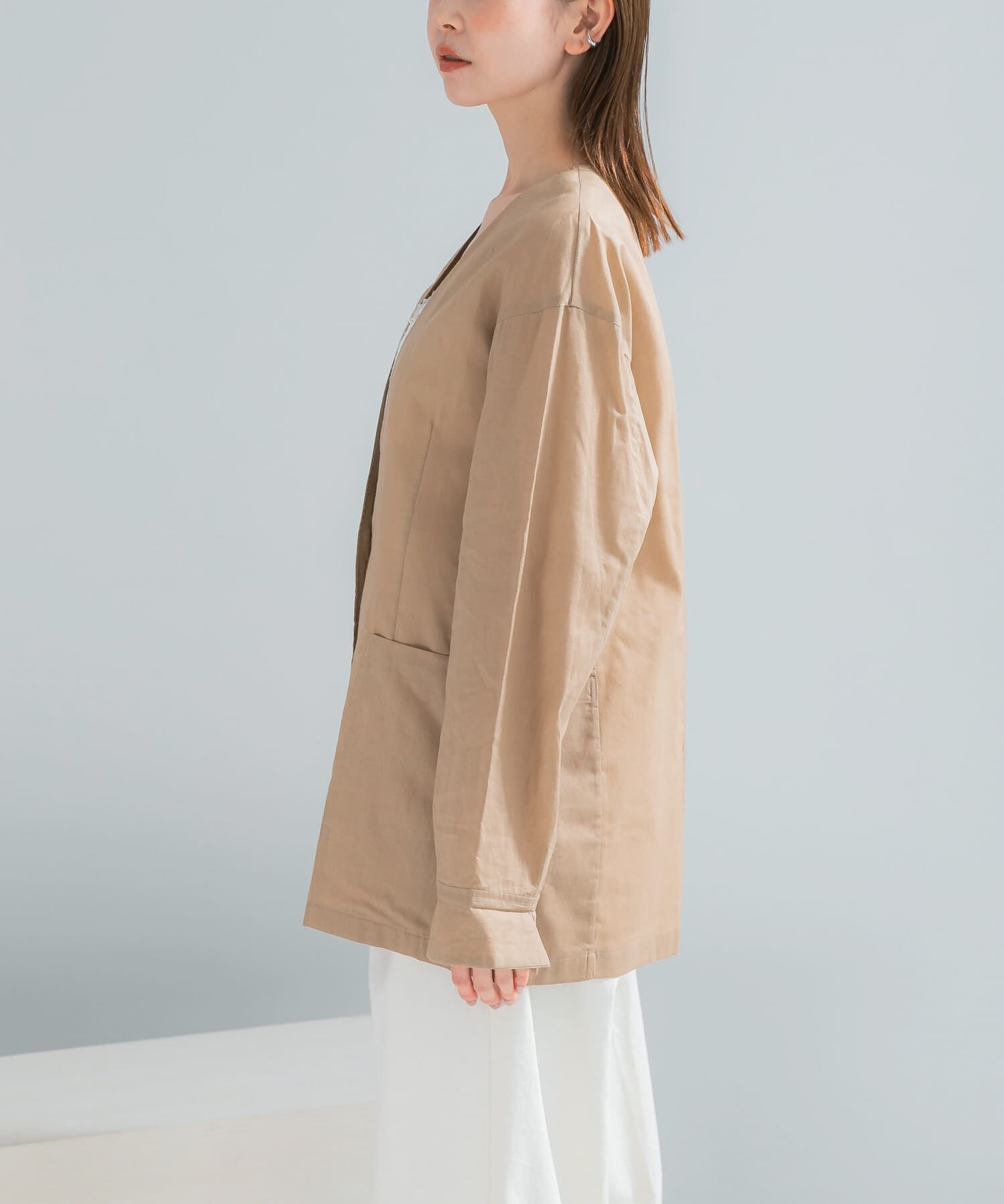 URBAN RESEARCH ROSSO「メモリーコットンライトジャケット」|ノーカラージャケット|