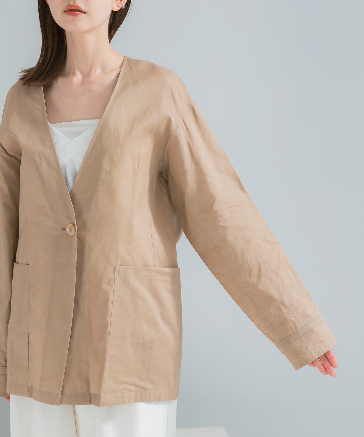 URBAN RESEARCH ROSSO「メモリーコットンライトジャケット」|ノーカラージャケット|