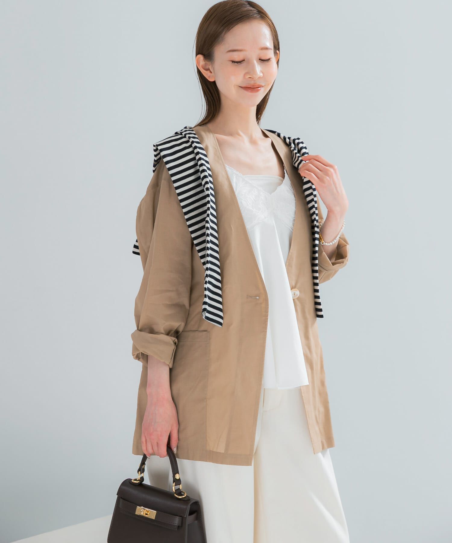 URBAN RESEARCH ROSSO「メモリーコットンライトジャケット」|ノーカラージャケット|