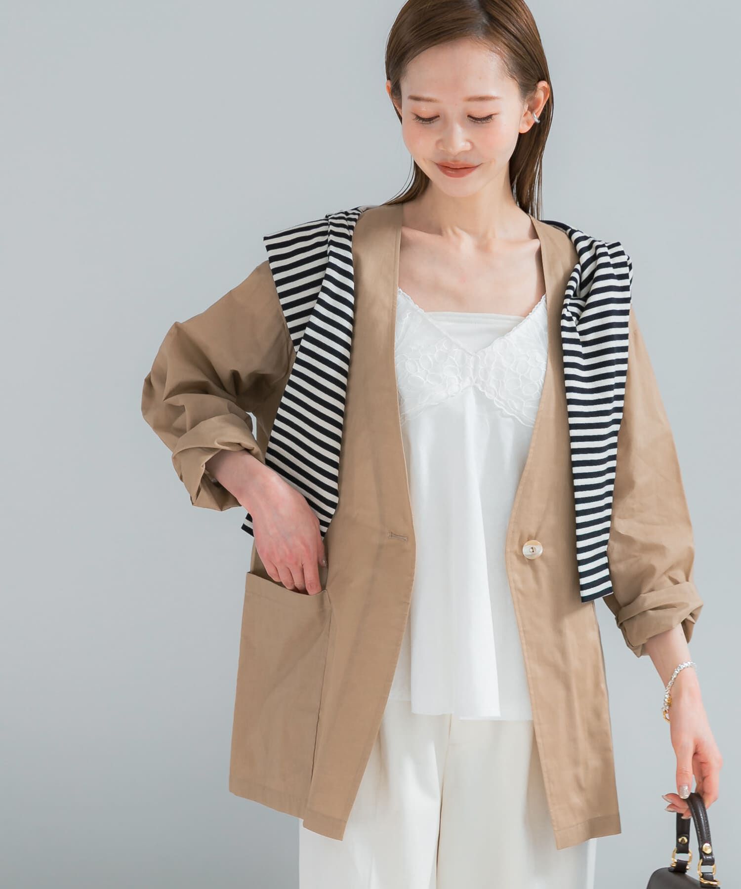 URBAN RESEARCH ROSSO「メモリーコットンライトジャケット」|ノーカラージャケット|