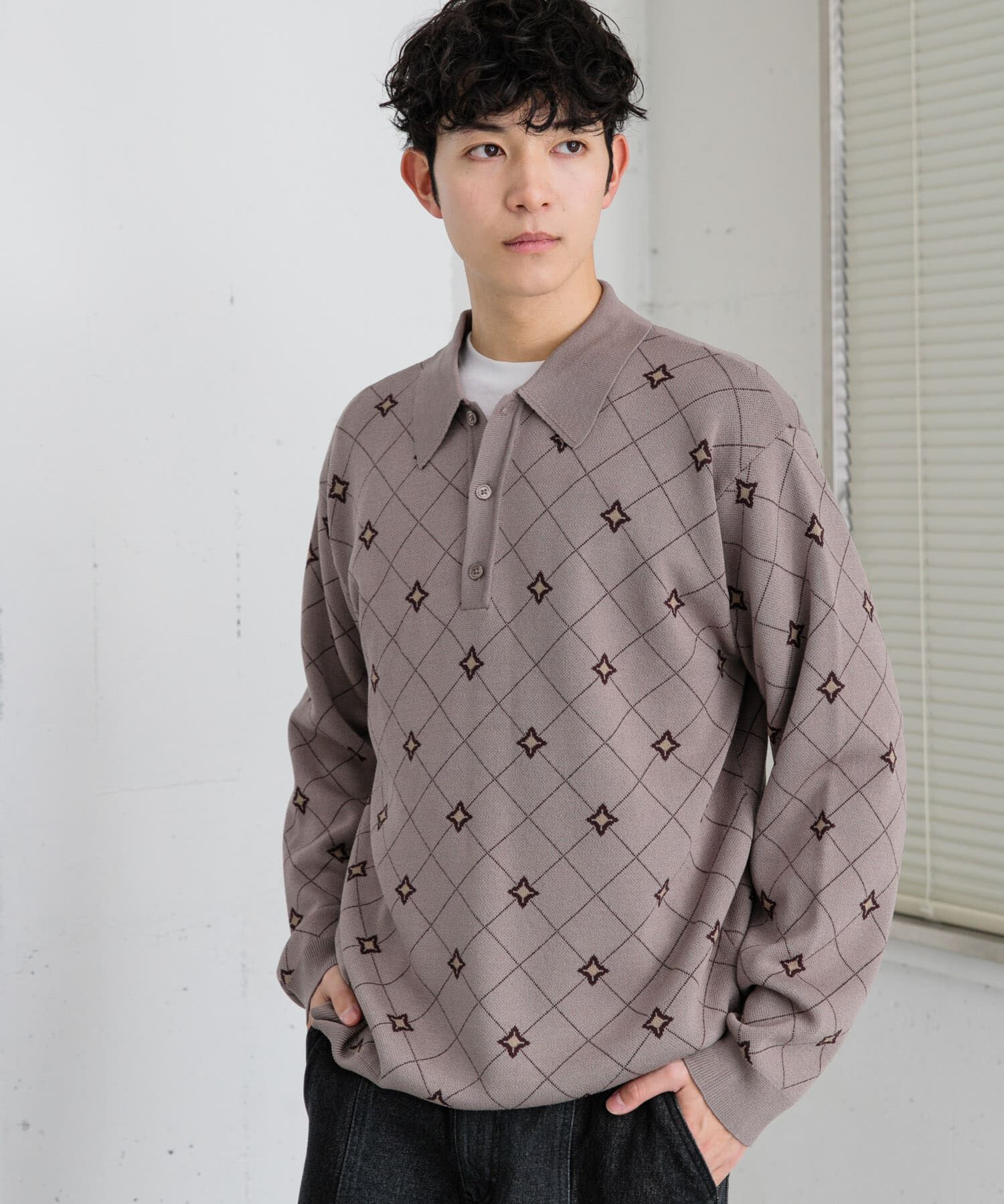 SENSE OF PLACE by URBAN RESEARCH「フラワージャガードニットポロ」|ニット・セーター|ベージュ