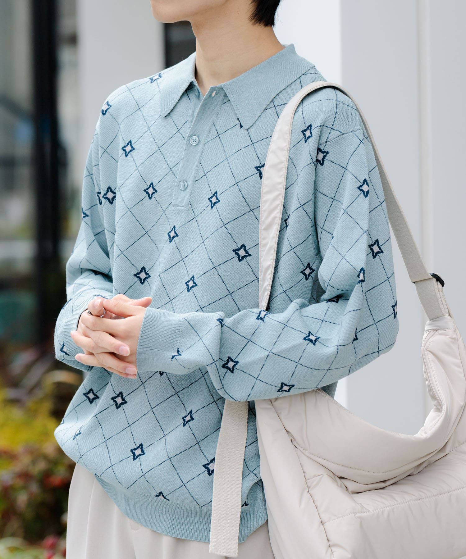 SENSE OF PLACE by URBAN RESEARCH「フラワージャガードニットポロ」|ニット・セーター|ライトブルー