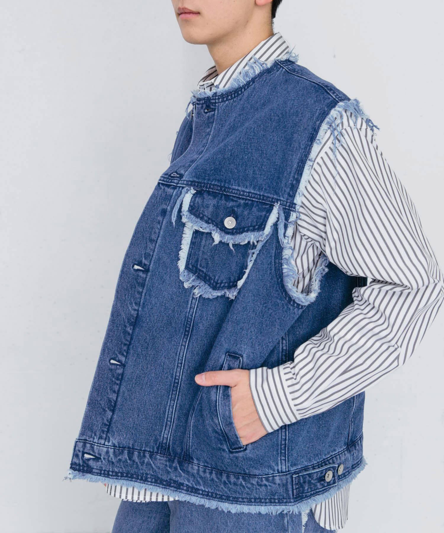 SENSE OF PLACE by URBAN RESEARCH「デニムフリンジベスト」|デニムジャケット|