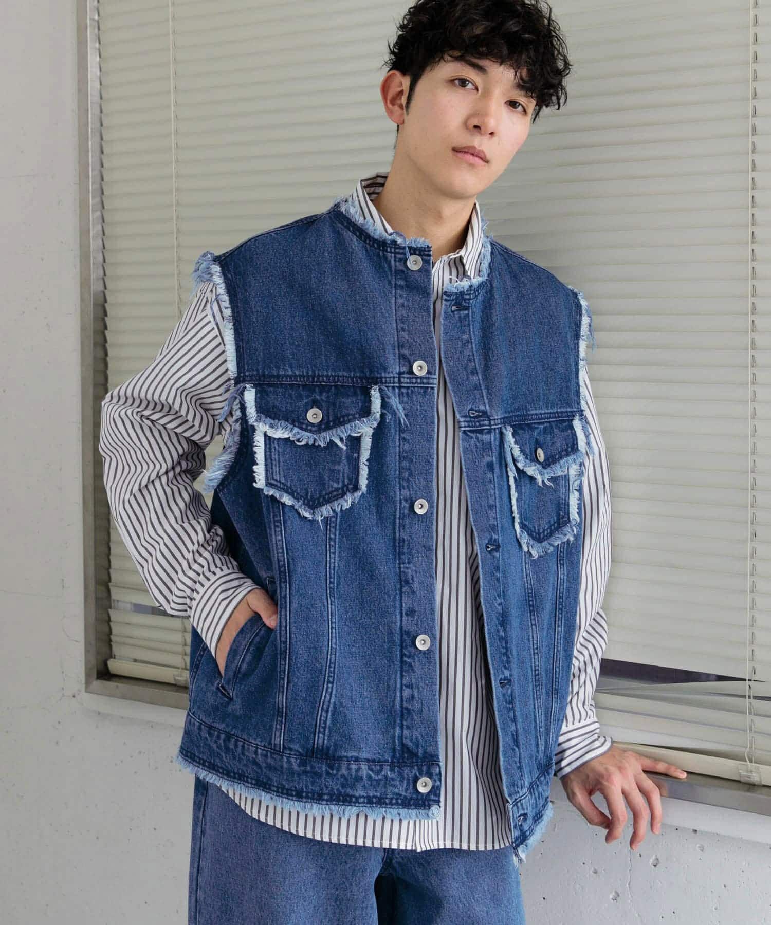 SENSE OF PLACE by URBAN RESEARCH「デニムフリンジベスト」|デニムジャケット|