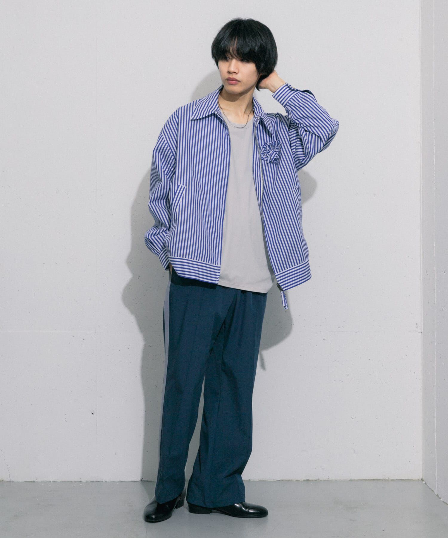 SENSE OF PLACE by URBAN RESEARCH「hxcyyd &times; SOP　ストライプフラワーコサージュシャツブルゾン(UNISEX)」|ブルゾン・スタジャン|
