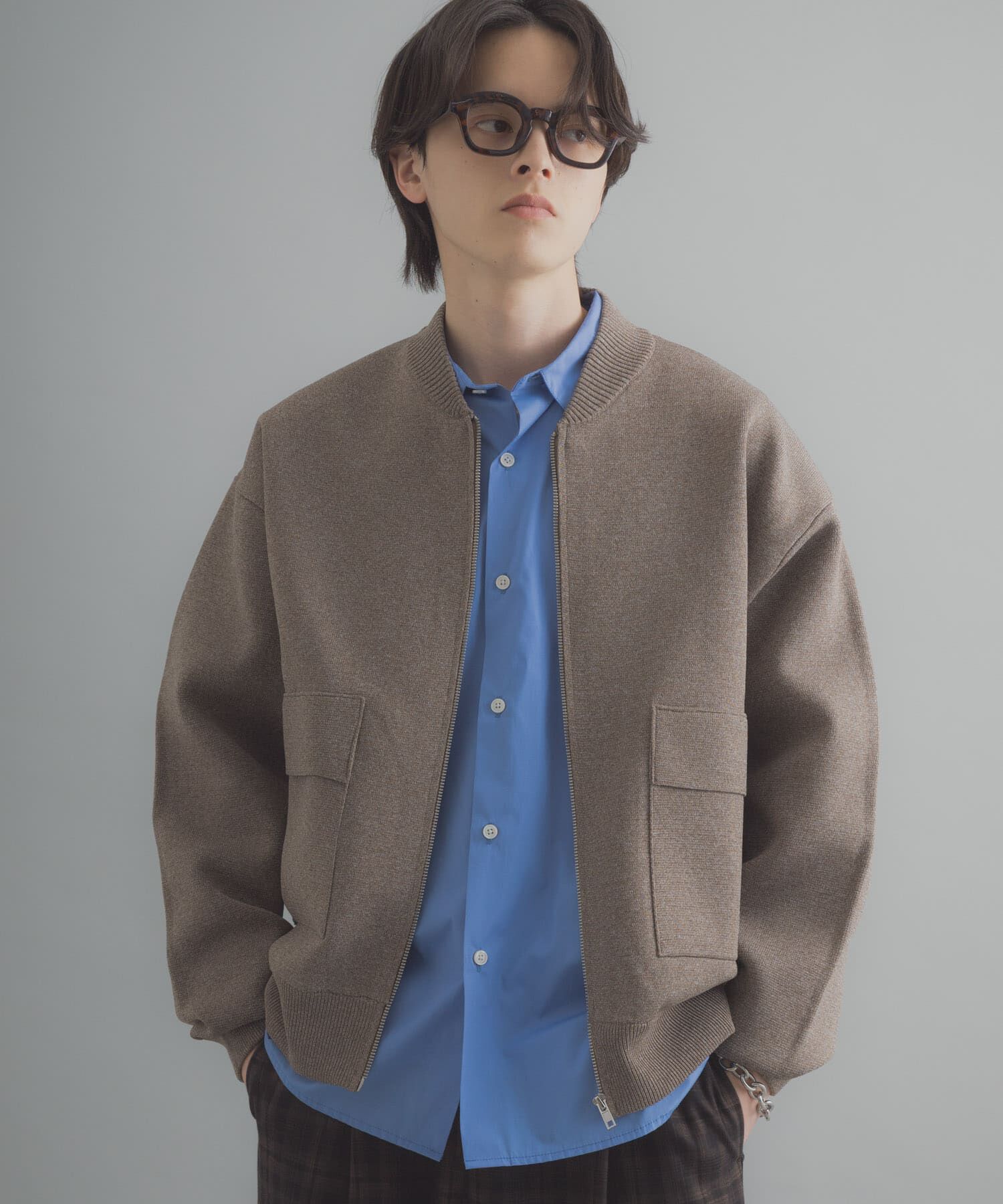 SENSE OF PLACE by URBAN RESEARCH「『洗濯可』ダブルポケットニットブルゾン」|ブルゾン・スタジャン|ブラウン