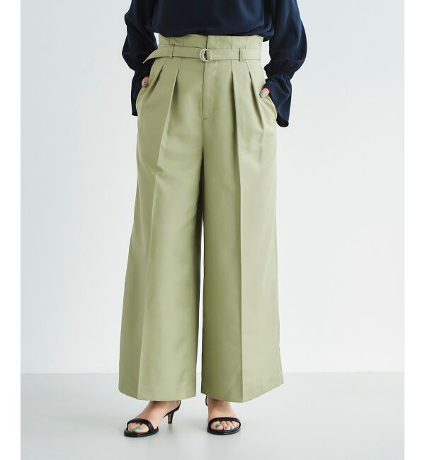 le.coeur blanc「《手洗い可能》ハイウエストベルトツキワイドパンツ」|その他|カーキグリーン