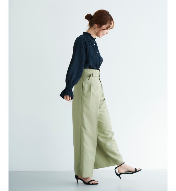 le.coeur blanc「《手洗い可能》ハイウエストベルトツキワイドパンツ」|その他|