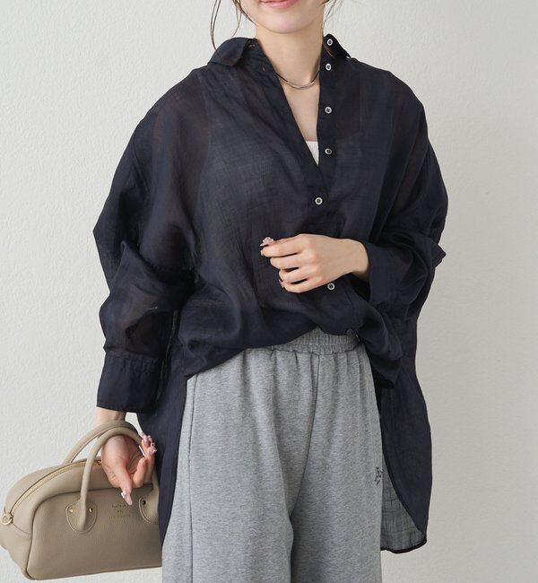  「【新色登場/リバイバル】ラミーオーバーシャツブラウス」|シャツ・ブラウス|ネイビー