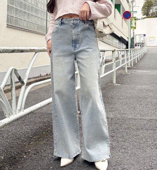  「【SSサイズあり/ウエスト調整可能】ビジュー付きワイドデニム」|その他|