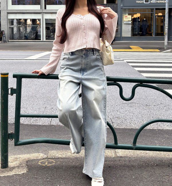  「【SSサイズあり/ウエスト調整可能】ビジュー付きワイドデニム」|その他|