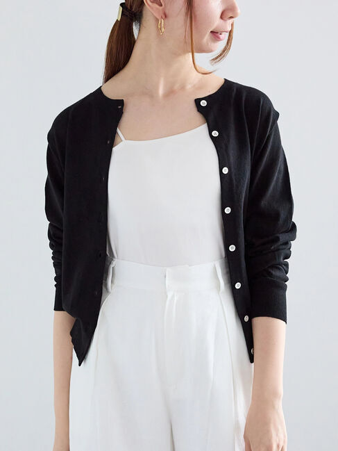 Te chichi「14G強撚綿メタル釦クルーカーデ」|カーディガン|ブラック