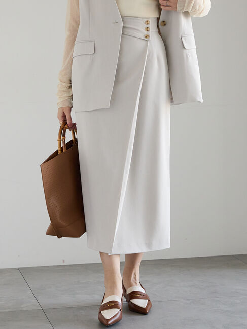 Te chichi「【宮本茉由着用】ウエストマークラップナロースカート（セットアップ可）」|スカート|ベージュ