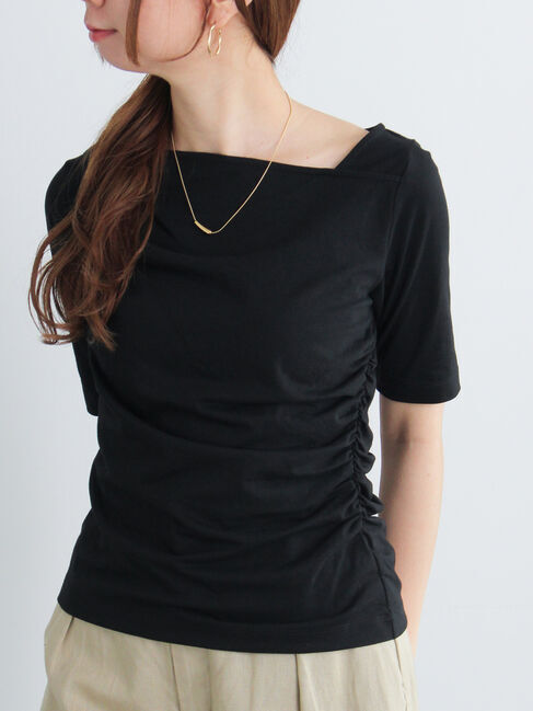 Te chichi「アシメネックハーフスリーブトップス」|Tシャツ・カットソー|ブラック