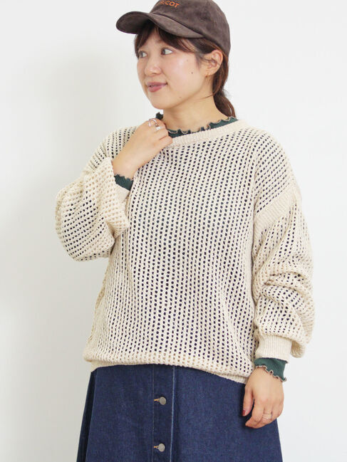 Samansa Mos2「透かし柄前後2WAYニット」|ニット・セーター|ベージュ