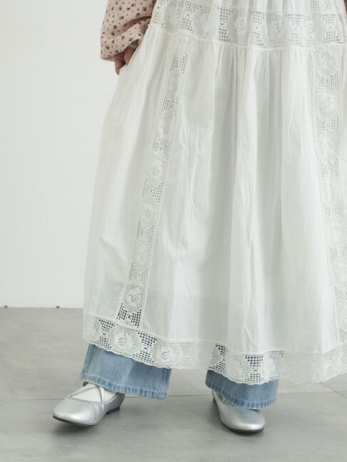 Samansa Mos2「ローズ柄レースギャザースカート」|スカート|オフホワイト