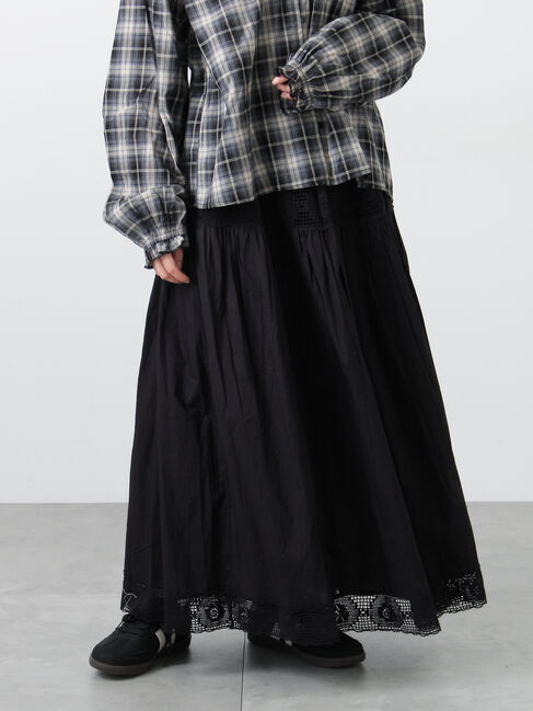 Samansa Mos2「ローズ柄レースギャザースカート」|スカート|ブラック