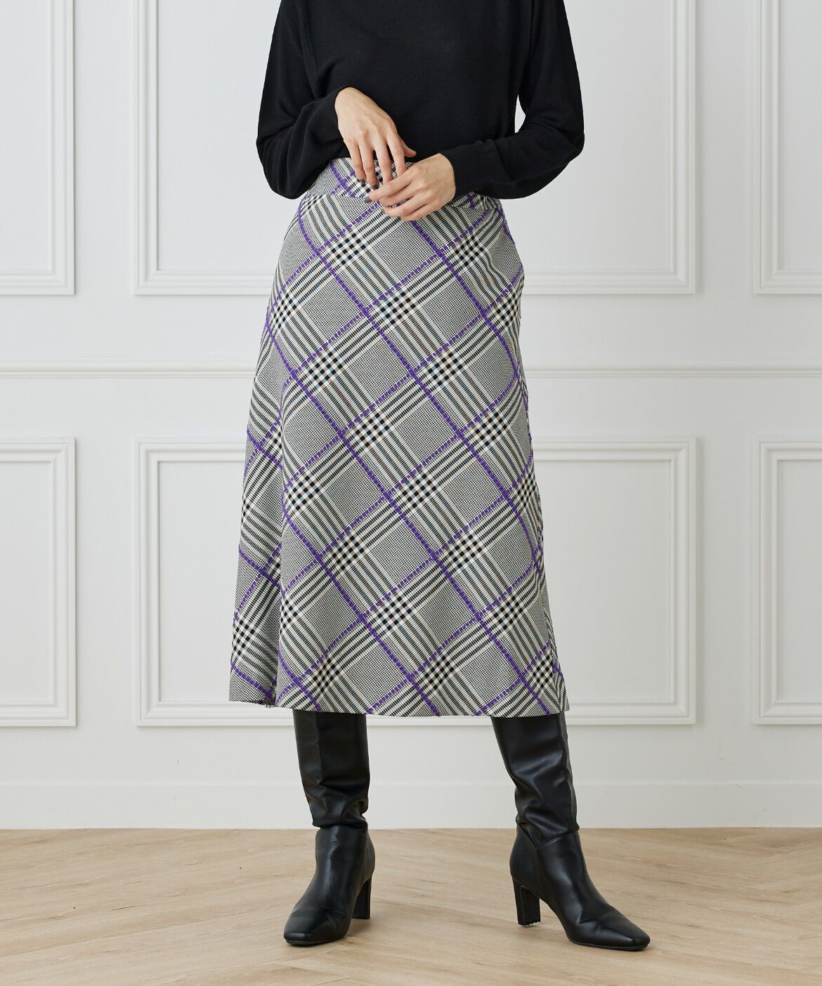 DAY by DAY it&rsquo;s international「リングヤーンAラインチェックスカート」|台形|ブラック