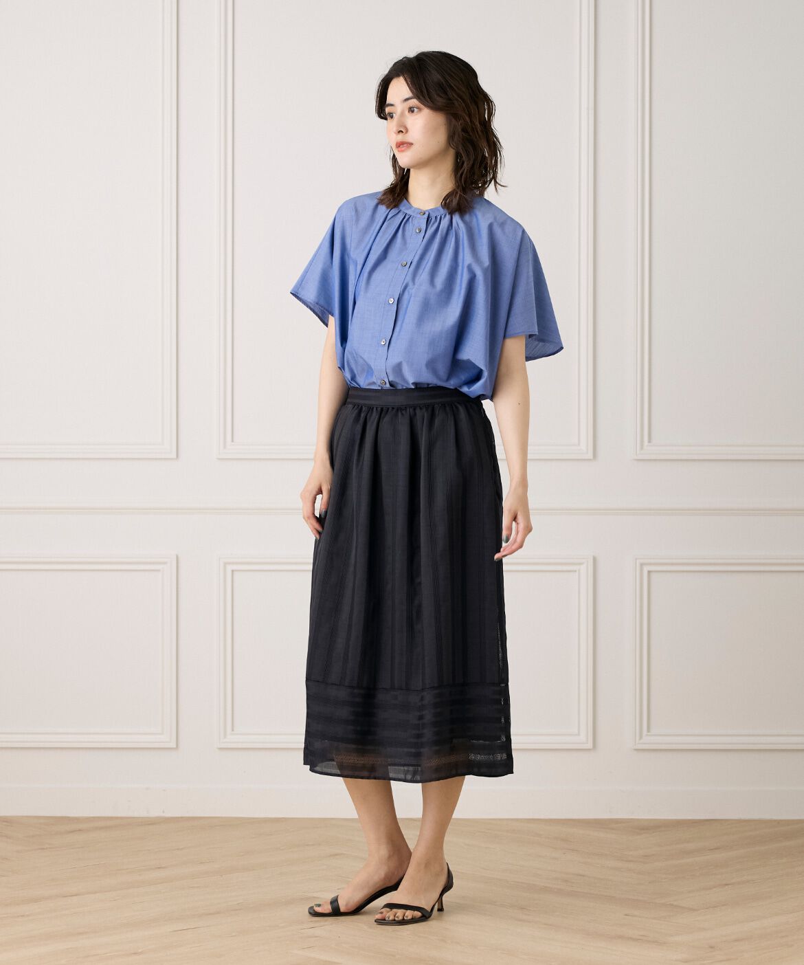 7-IDconcept.「 《大きいサイズ》《WEB限定カラー》ポンチョ風バンドカラーブラウス」|シャツ・ブラウス|