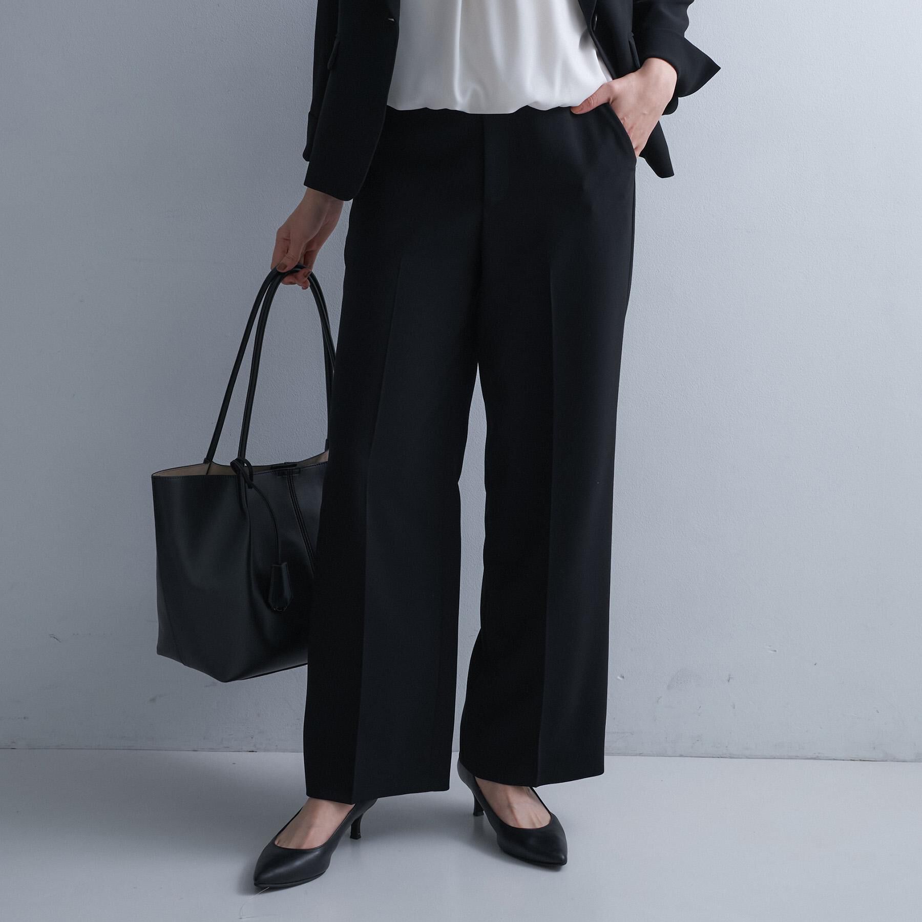 UNTITLED「【洗えるスーツ／ストレッチ性／後ろウエストゴム】ワイドパンツ」|その他|ブラック(019)