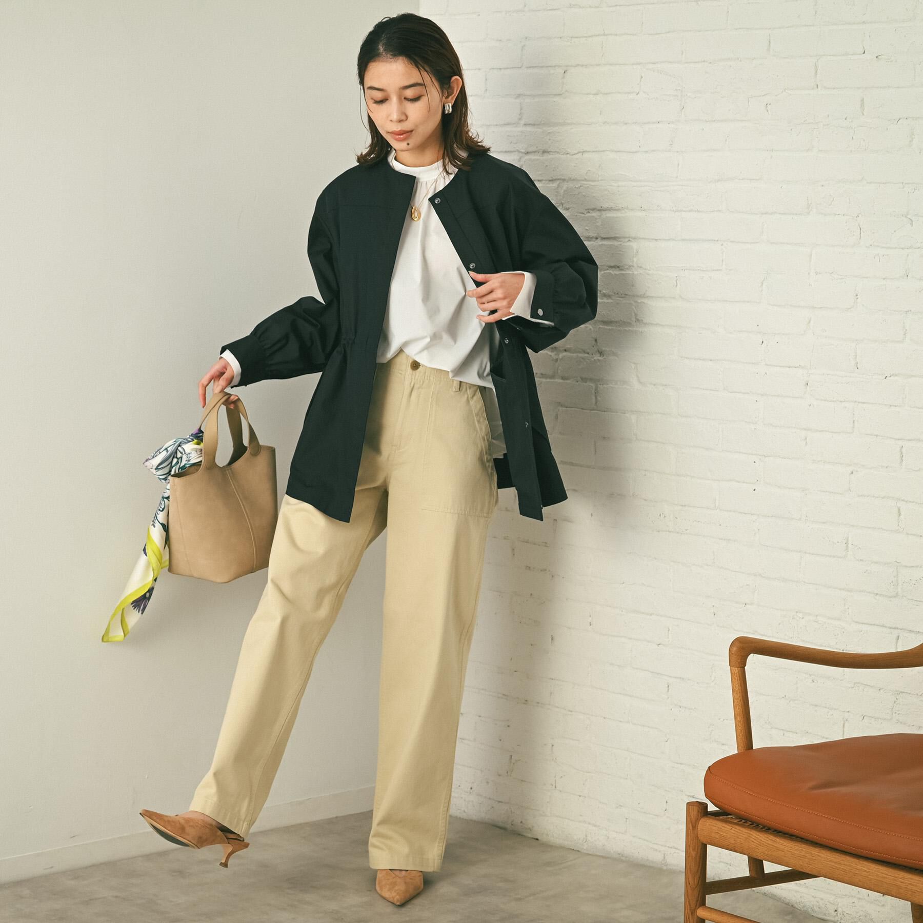 UNTITLED「ライトコットンミリタリーコート」|ノーカラーコート|