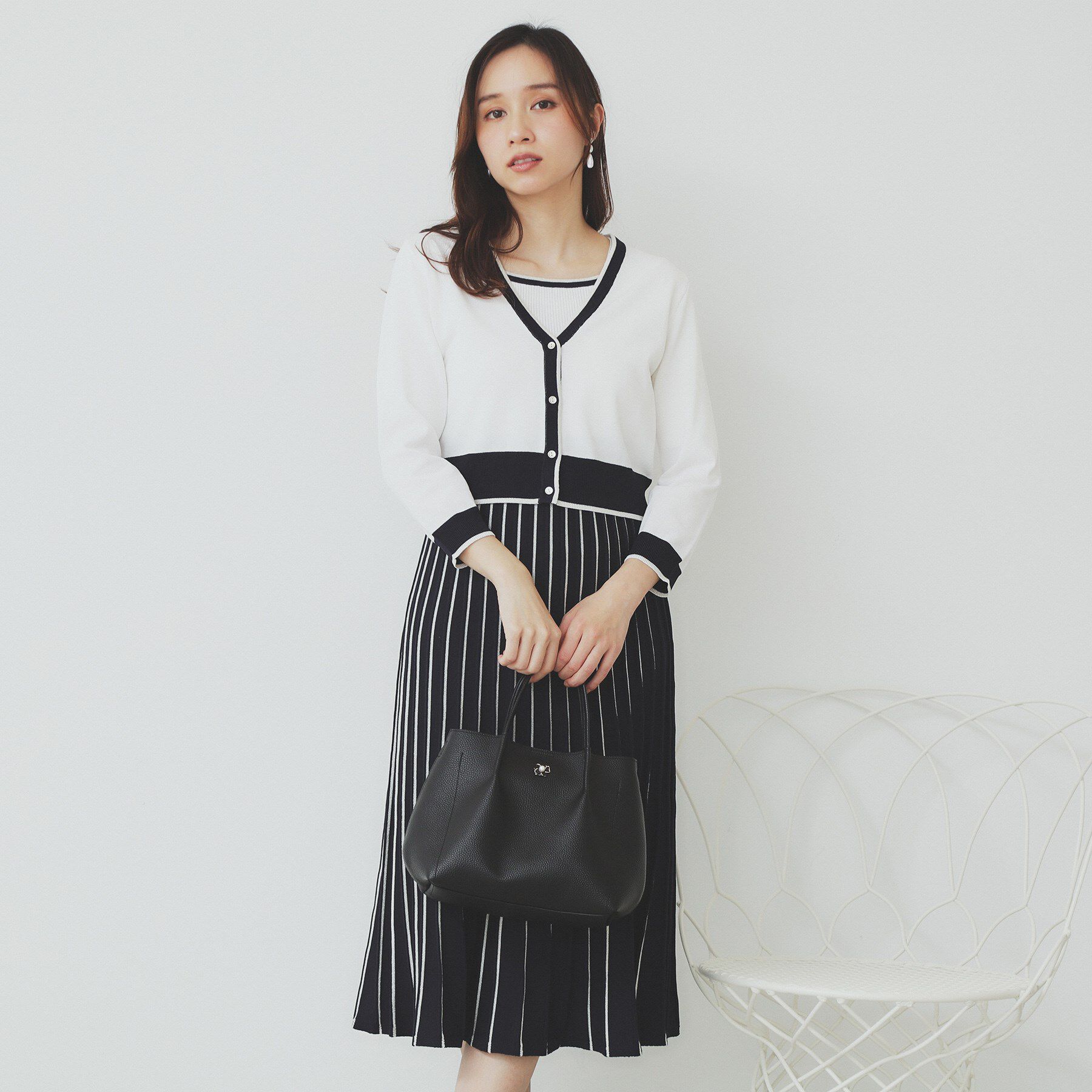 index「《ツインセット》カーディガン&times;バイカラーニットワンピース【洗濯機洗い可/抗ピル】」|スーツ|