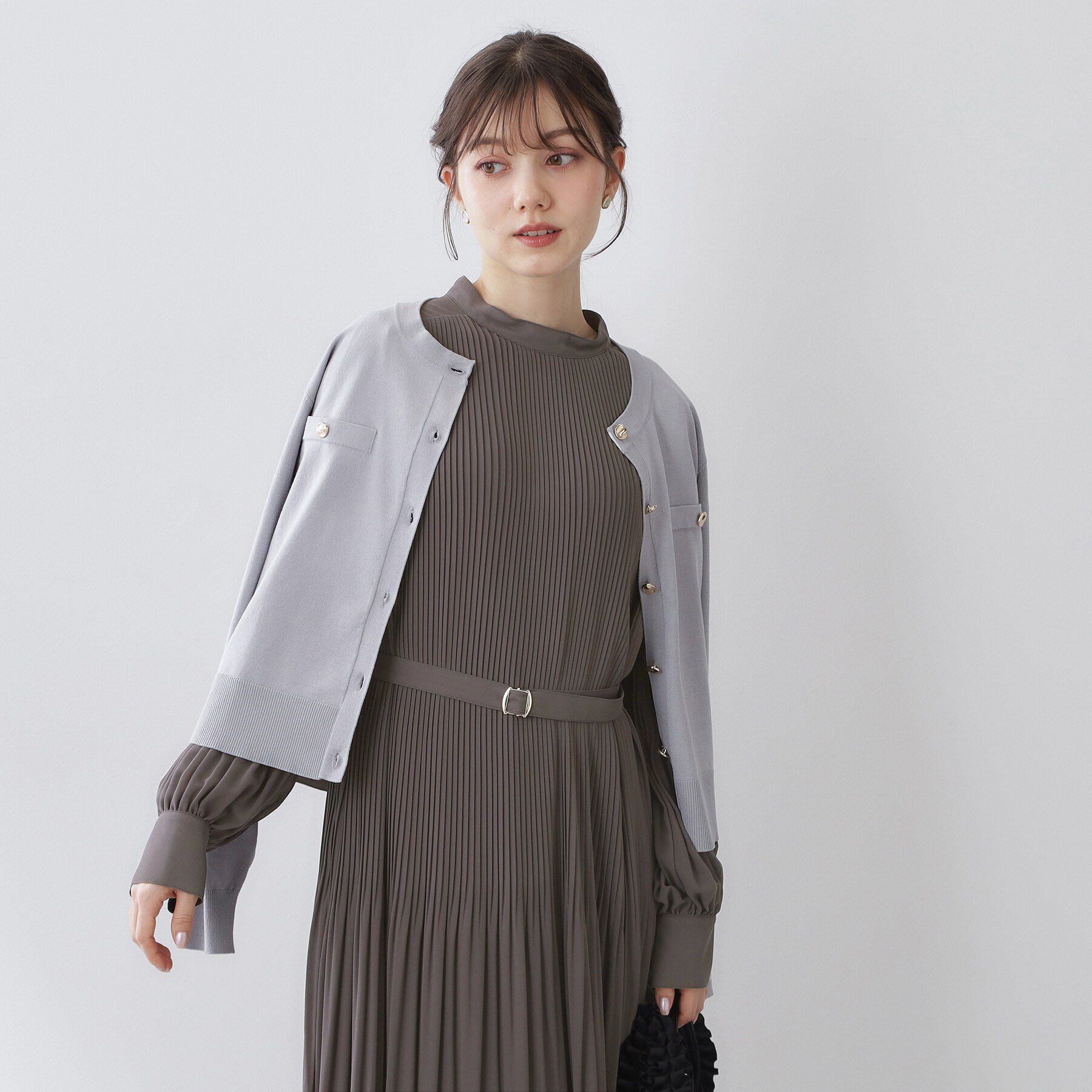 index「ベルト付きプリーツフレアワンピース【洗濯機OK/イージーアイロン/防シワ】《5col》」|ワンピース|